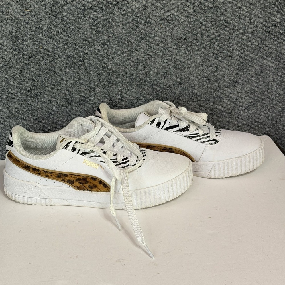 PUMA Leather Carina Animal Mix Women's Sneakers Size 7.5 Cheetah Zebra